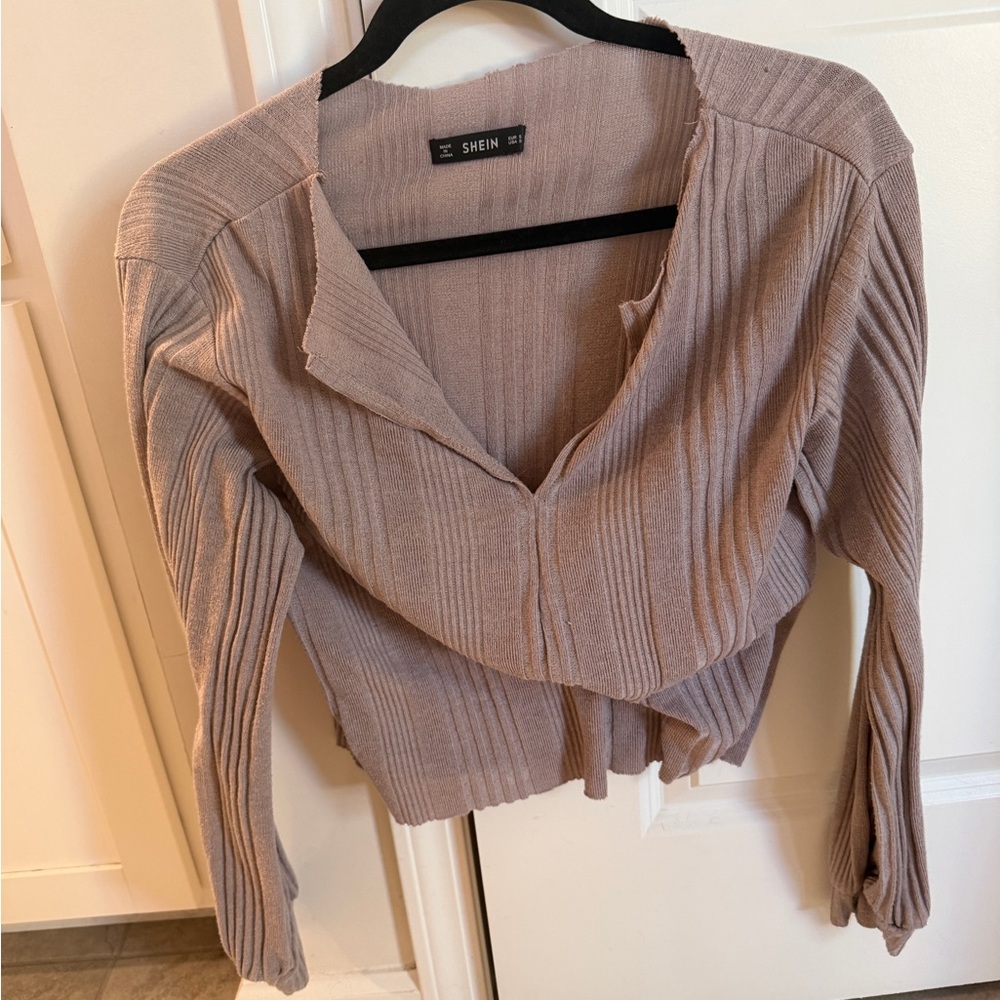 SHEIN Taupe Ribbed Knit Sweater